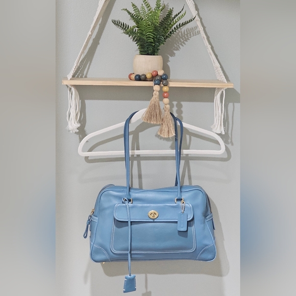 Vintage Coach Penelope Sachel / Travel Bag Purse # 9766 (Turquoise Blue) - Picture 2 of 16